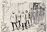 Dibujo de Apeles Mestres que ilustra las «Obras completas de   Ángel de Saavedra, Duque de Rivas», Barcelona, Establecimiento   Tipográfico Montaner y Simón, 1884-1885.