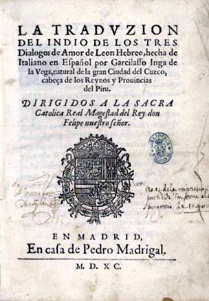  Portada de la primera edición de  La traduzion del indio de los tres Dialogos de Amor de Leon Hebreo  (1590) 