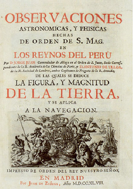 Portada de las  Observaciones Astronómicas , de Jorge Juan (1748).
