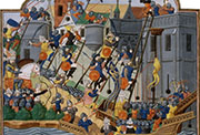 «Asedio de Constantinopla», por Jean Chartier. Miniatura del manuscrito Chronique de Charles VII, de finales del siglo XV.