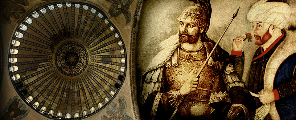 Imagen de Constantino XI, Mehmed II y el interior de la cúpula de Santa Sofía