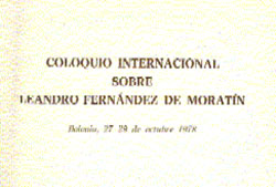 Cubierta del volumen de las Actas del Coloquio internacional sobre Leandro Fernández de Moratín, celebrado en Bolonia, entre el 27 y el 29 de octubre de 1978. Abano Terme, Piovan editore, 1980.