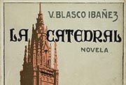 Cubierta de <em>La catedral</em> (novela), de Vicente Blasco Ibáñez, ilustración de la cubierta, Povo. Editorial Prometeo, Valencia, [ca.1903]. Fuente: Biblioteca Valenciana Nicolau Primitiu.