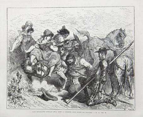 Don Quichotte s'était déja jeté a genoux aux cotés de Sancho. - T. II, ch. X