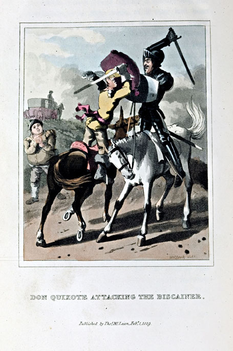 Don Quixote attacking the biscainer.