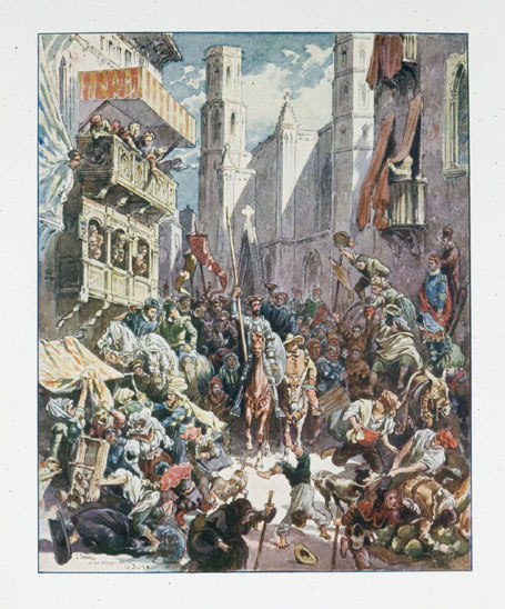 Entrada de don Quijote en Barcelona. (Tomo II, cap. LXI.)