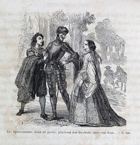 Les époux-amants, avant de partir, placèrent don Quichotte entre eux deux...- P. 349.