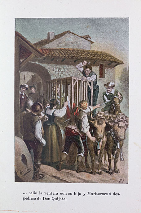 ... salió la ventera con su hija y Maritornes á des-pedirse de Don Quijote.