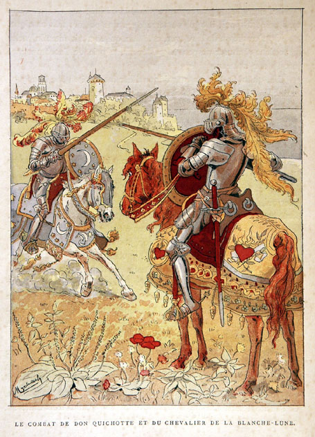 Le combat de Don Quichotte et du Chevalier de la Blanche-Lune.
