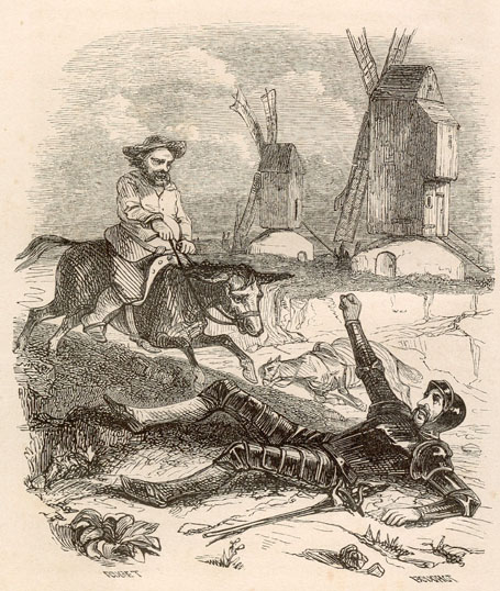 Sancho accourut promptement au grand trot de son âne.