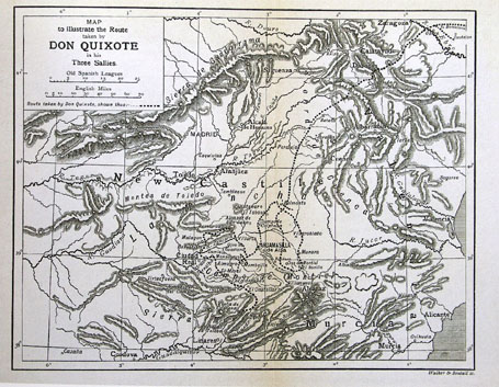 Map to illustrate the route taken by Don Quixote in his three sallies.