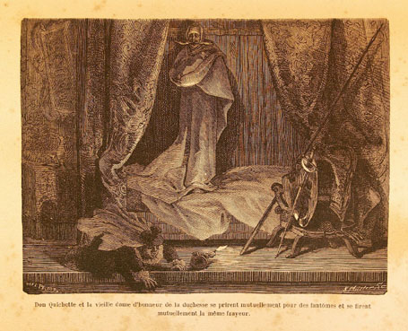 Don Quichotte et la vieille dame d'honneur de la duchesse se prirent mutuellement pour des fantômes et se firent mutuellement la même frayeur