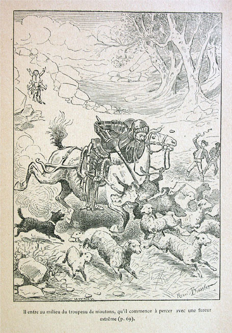 Il entre au milieu de tropeau de moutons, qu'il commence à percer avec une fureur extrême (p. 69.).