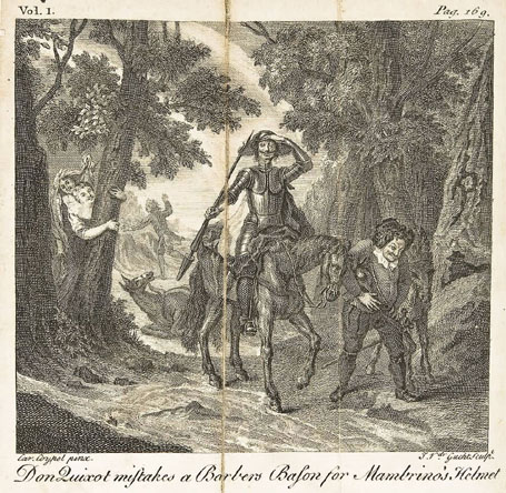 Don Quixote mistakes a Barbers Bason for Mambrino's Helmet
