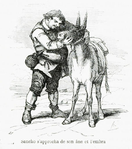 Sancho s'approcha de son âne et l'embrassa.