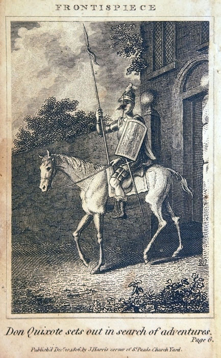 Don Quixote sets out in search of adventures.