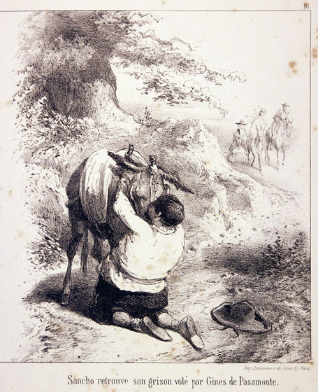 Sancho retrouve son grison volé par Gines de Pasamonte.