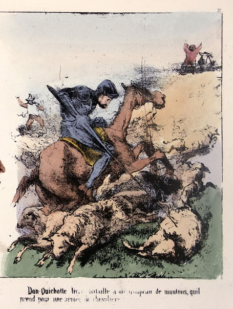 Don Quichotte livre bataille a un troupeau de moutons, quil prend pour une armée de chevaliers