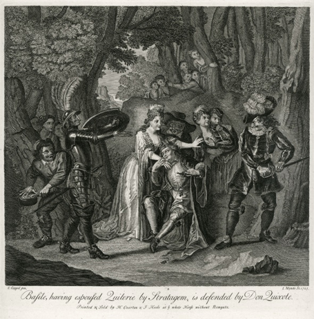 Basile, having espoused Quiterie by Stratagem, is defended by Don Quixote.