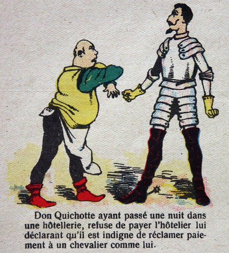 Don Quichotte ayant passé une nuit dans une hôtellerie, refuse de payer l'hôtelier lui déclarant qu'il est indigne de réclamer paiement à un [...]