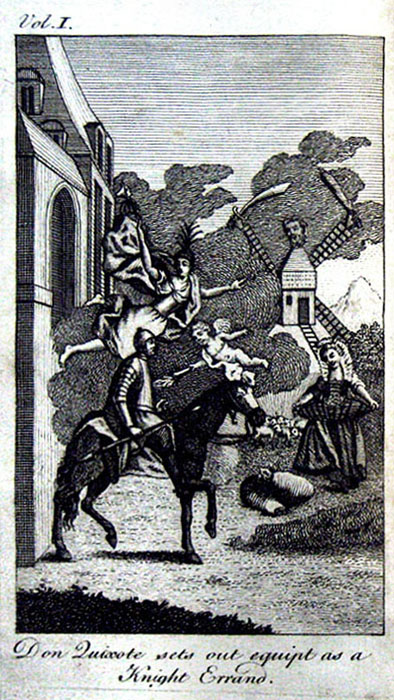 Don Quixote sets out equipt as a Knight Errand.