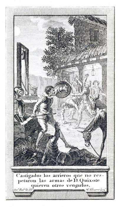 Castigados los arrieros que no respetaron las armas de D. Quixote quieren otros vengarlos.