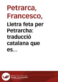 Lletra feta per Petrarcha: traducció catalana que es conserva al Ms. 7811. Lletres de Batalla, de la Biblioteca Nacional de Madrid