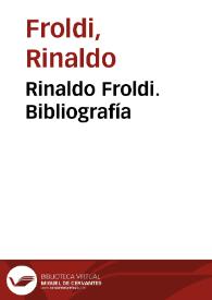 Rinaldo Froldi. Bibliografía