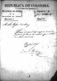 Comunicación del Ministro de Estado en el Departamento de Interior sobre la recepción de la correspondencia recibida del Prefecto de Azuay. (Bogotá, 8 de junio de 1829)