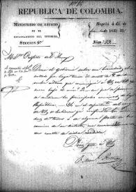 Petición del Ministro de Estado en el Departamento de Interior al Prefecto de Azuay del envío de las medidas de los caminos de su distrito, ya solicitadas en el decreto de 9 de diciembre último (Bogotá, 15 de septiembre de 1829)