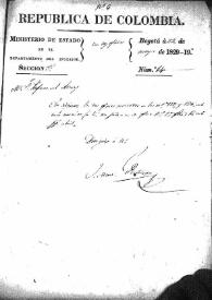 Notificación de envío del Ministerio de Interior a la Prefectura de Azuay de los oficios solicitados. (Bogotá, 22 de mayo de 1829)