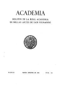 Academia : Boletín de la Real Academia de Bellas Artes de San Fernando. Primer semestre de 1982. Número 54. Preliminares e índice