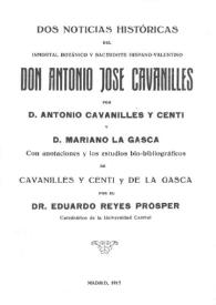 Dos noticias históricas del inmortal botánico y sacerdote hispano-valentino don Antonio José Cavanilles