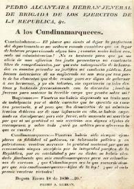 A los cundinamarqueces [Proclama. Bogotá 18 de enero de 1830]
