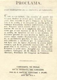 Proclama a los habitantes de la Provincia de Cartagena [Cartagena, 23 de marzo de 1815]