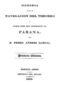 Memoria sobre la navegación del Tercero y otros ríos que confluyen al Paraná