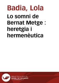 Lo somni de Bernat Metge : heretgia i hermenèutica