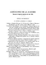 Adquisiciones de la Academia durante el segundo semestre del año 1906