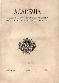 Academia : Boletín de la Real Academia de Bellas Artes de San Fernando. Segundo semestre de 1951. Número 2. Preliminares e índice