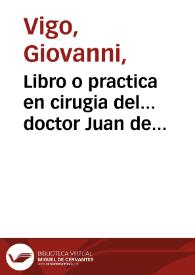Libro o practica en cirugia del... doctor Juan de Vigo...