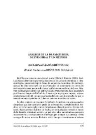 Análisis de la dramaturgia. Nueve obras y un método. José Luis García Barrientos (ed.). Madrid: Fundamentos-RESAD, 2007, 348 páginas
