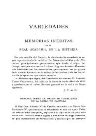 Memoria sobre la Orden de Caballería de la Banda de Castilla (Continuará)