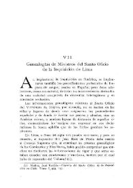 Genealogías de Ministros del Santo Oficio de la Inquisición de Lima