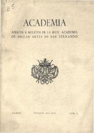 Academia : Boletín de la Real Academia de Bellas Artes de San Fernando. Trienio de 1955-1957. Número 5. Preliminares e índice