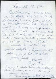 Carta de Francisco Rabal a su familia. Roma, 28 de septiembre de 1969