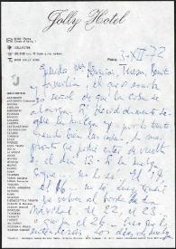 Carta de Francisco Rabal a su familia. Roma, 3 de diciembre de 1972