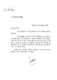 Tarjeta de José María Forqué a Francisco Rabal. Madrid, 30 de noviembre de 1994