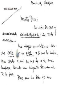 Postal de José María Pou a Francisco Rabal. Madrid, 1 de febrero de 2000