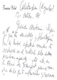 Carta de Francisco Rabal a Antonio Buero Vallejo. 13 de octubre de 1991