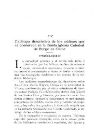 Catálogo descriptivo de los códices que se conservan en la Santa Iglesia Catedral de Burgo de Osma